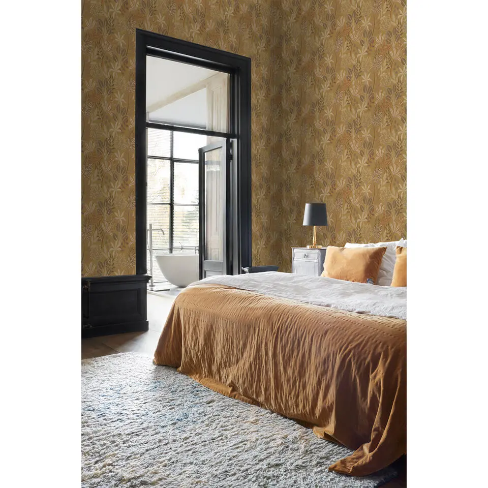 ESTAhome behang bladeren okergeel - 50 x 900 cm