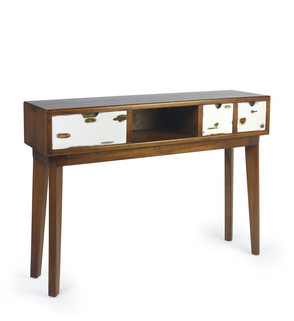 NORDIC - Console en bois marron et tiroirs blancs L 110 cm
