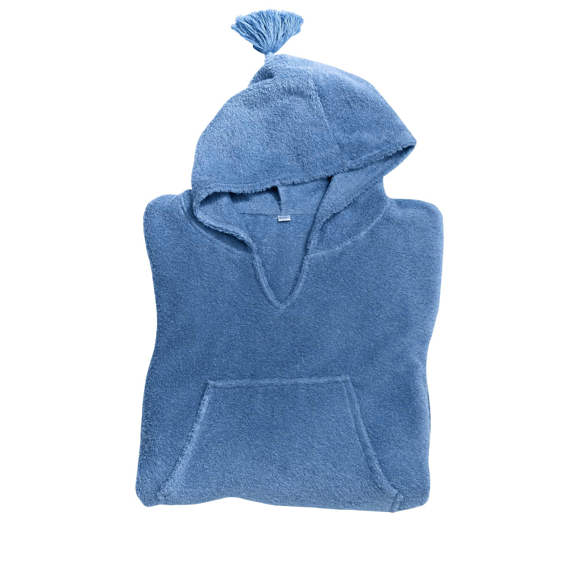 PONCHO KIDS - Peignoir poncho enfant bleu 6/8 ans en coton