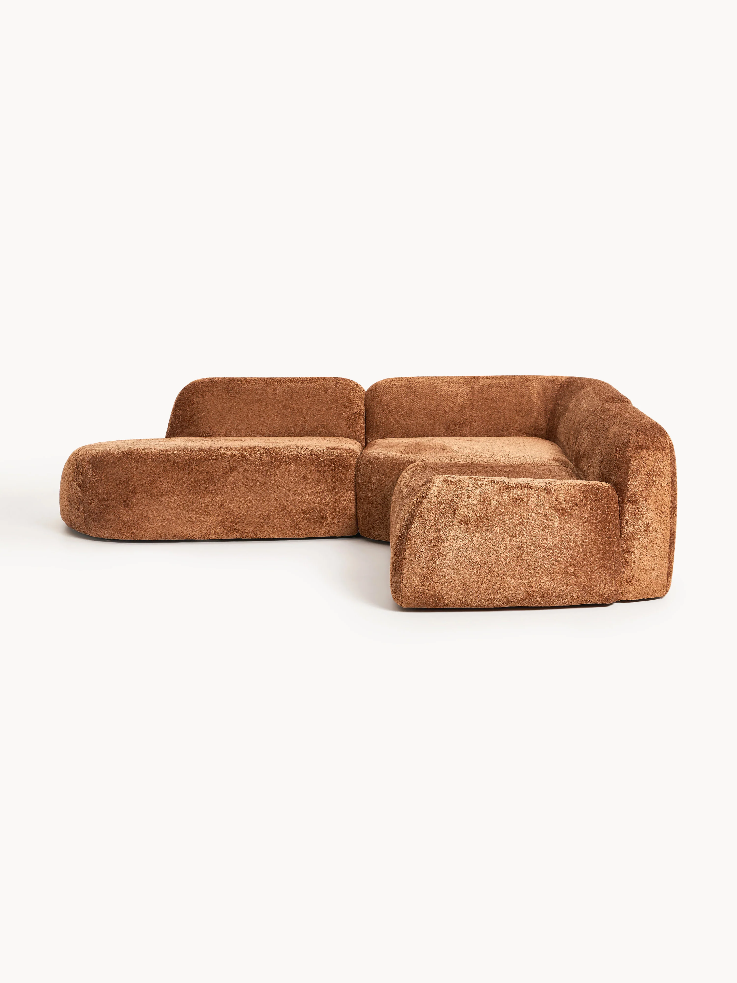Modulares Ecksofa Wolke (4-Sitzer) aus Teddy-Bouclé mit Chaiselongue