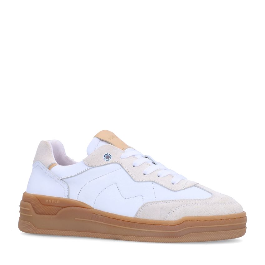 Manfield Witte leren sneakers met beige su&eacute;de details