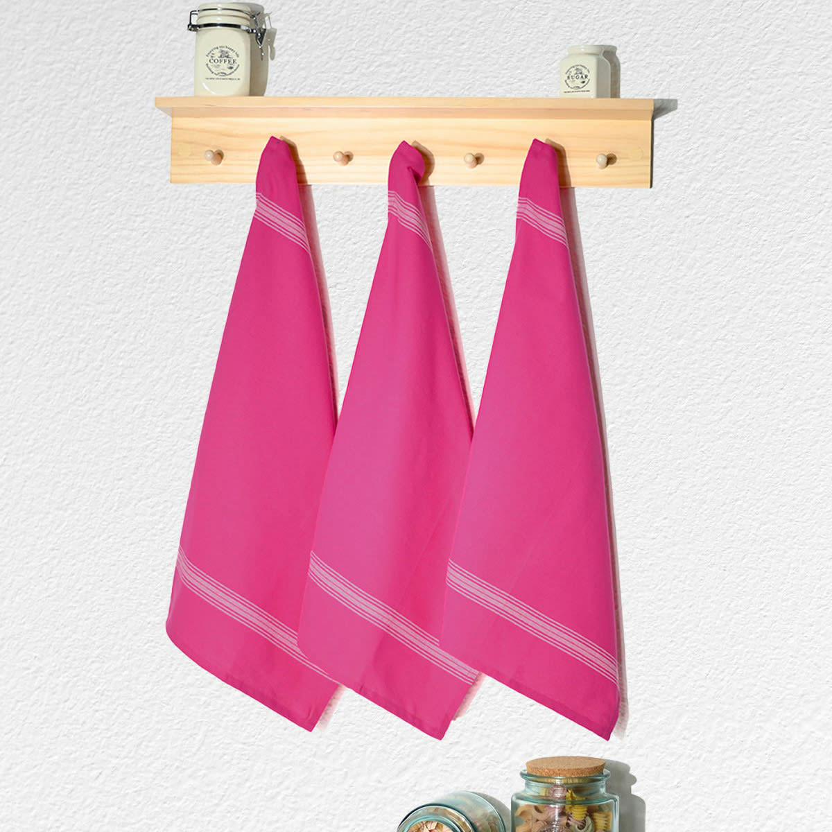 SKANDLIFE - Lot de 3 torchons coton  rose indien 50x70 cm