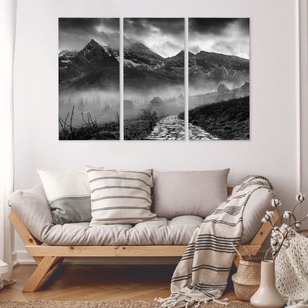 Obraz Tryptyk CZARNO-BIAŁY Górski Widok 3D 60x40cm