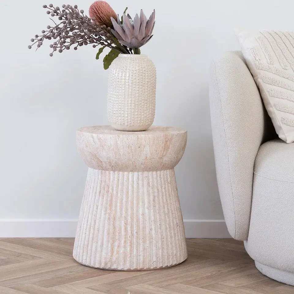Artichok Dorus Ronde Bijzettafel - Beige - &Oslash; 37 x 43 cm