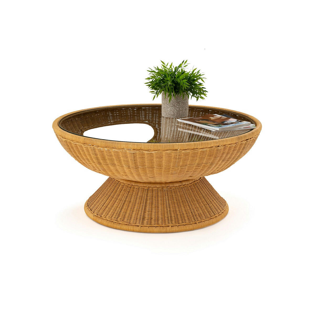 Table basse ronde rotin et verre, Provence