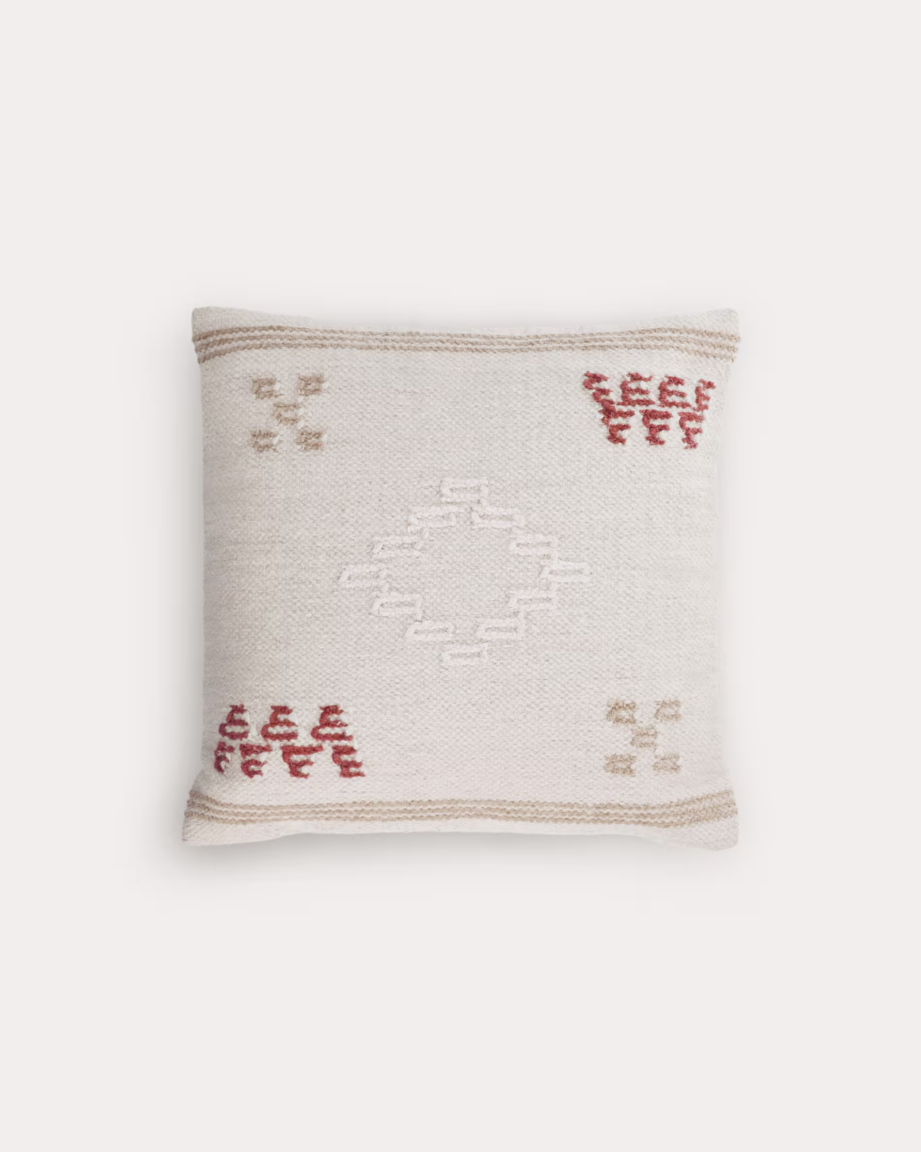 Funda cojín Bibiana de lana y algodón beige con estampado marrón y terracota 45 x 45 cm
