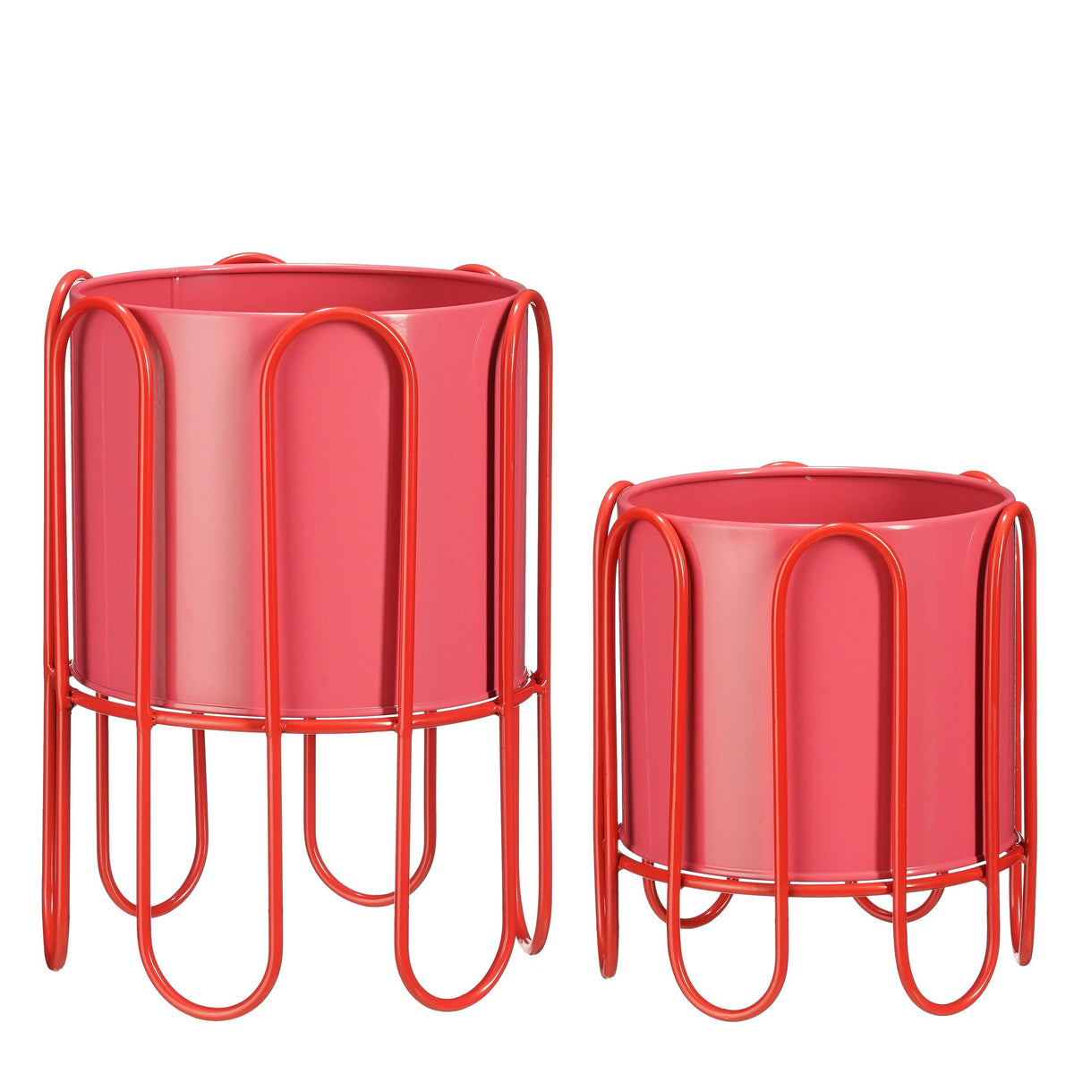 Mica Decorations Dione Bloempot op Standaard - Set van 2 - H35 x Ø26 cm - Metaal - Rood, Roze