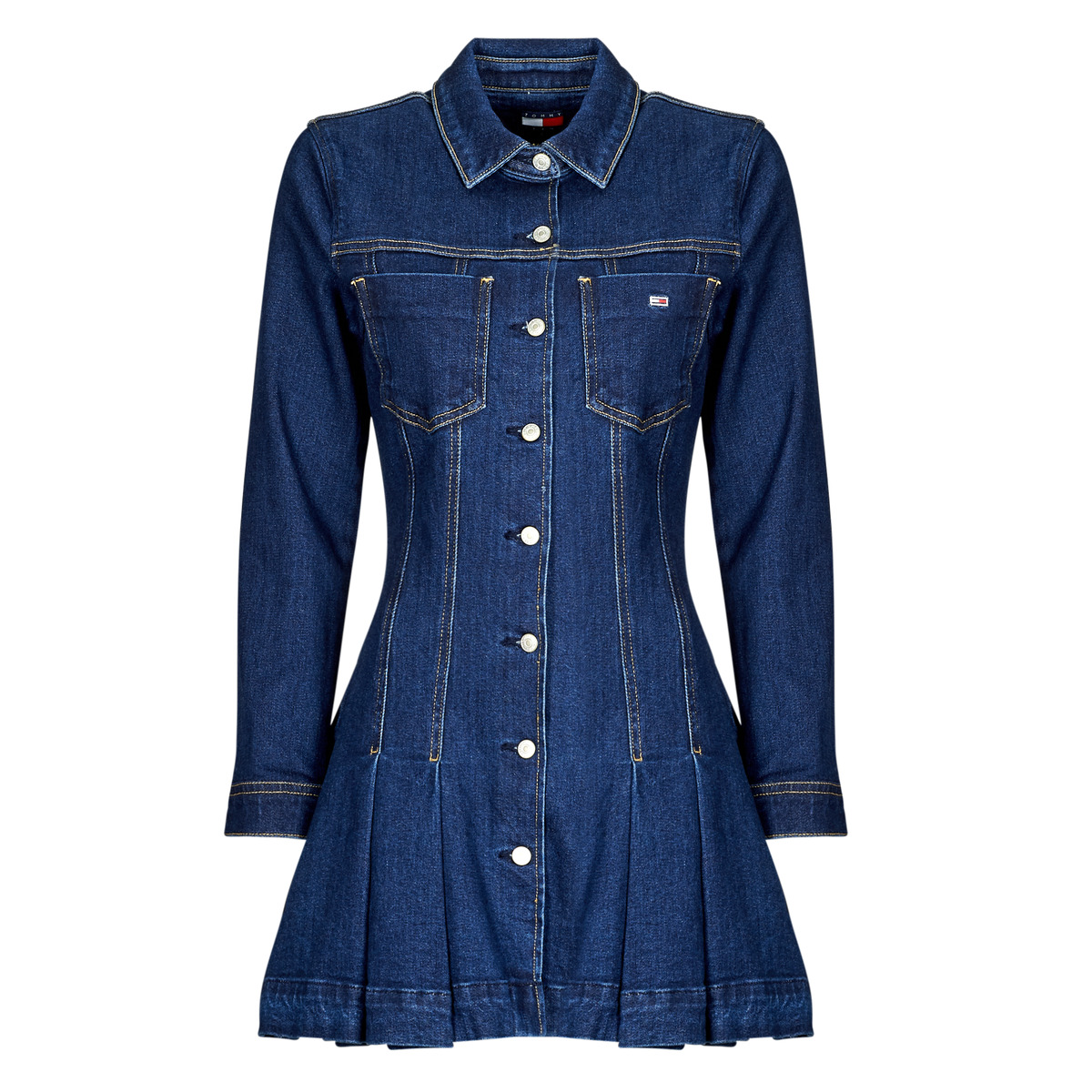 Tommy Jeans - DENIM PLEATED TRUCKER DRESS - Marine