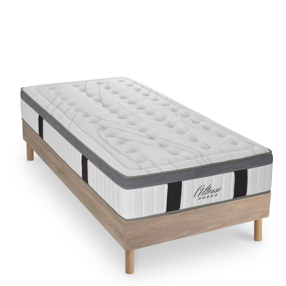 ALTESSE - Ensemble matelas à Mémoire de forme et sommier bois 90x190