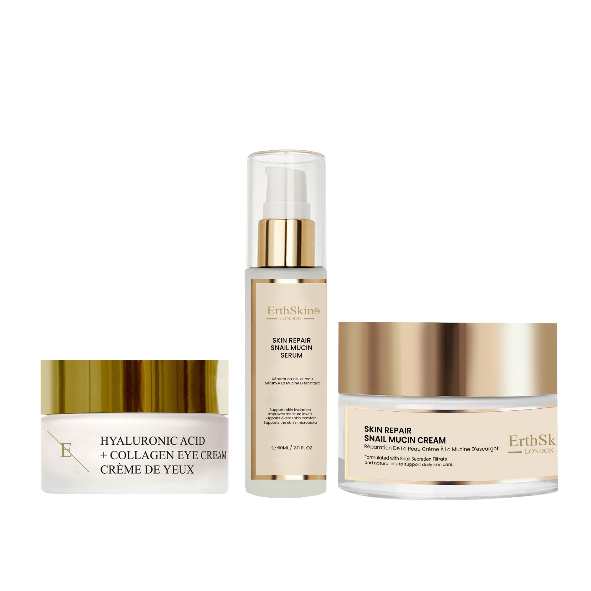 Erth Skin London Snail Mucin Cream   Serum   Pro Age Eye Cream Set