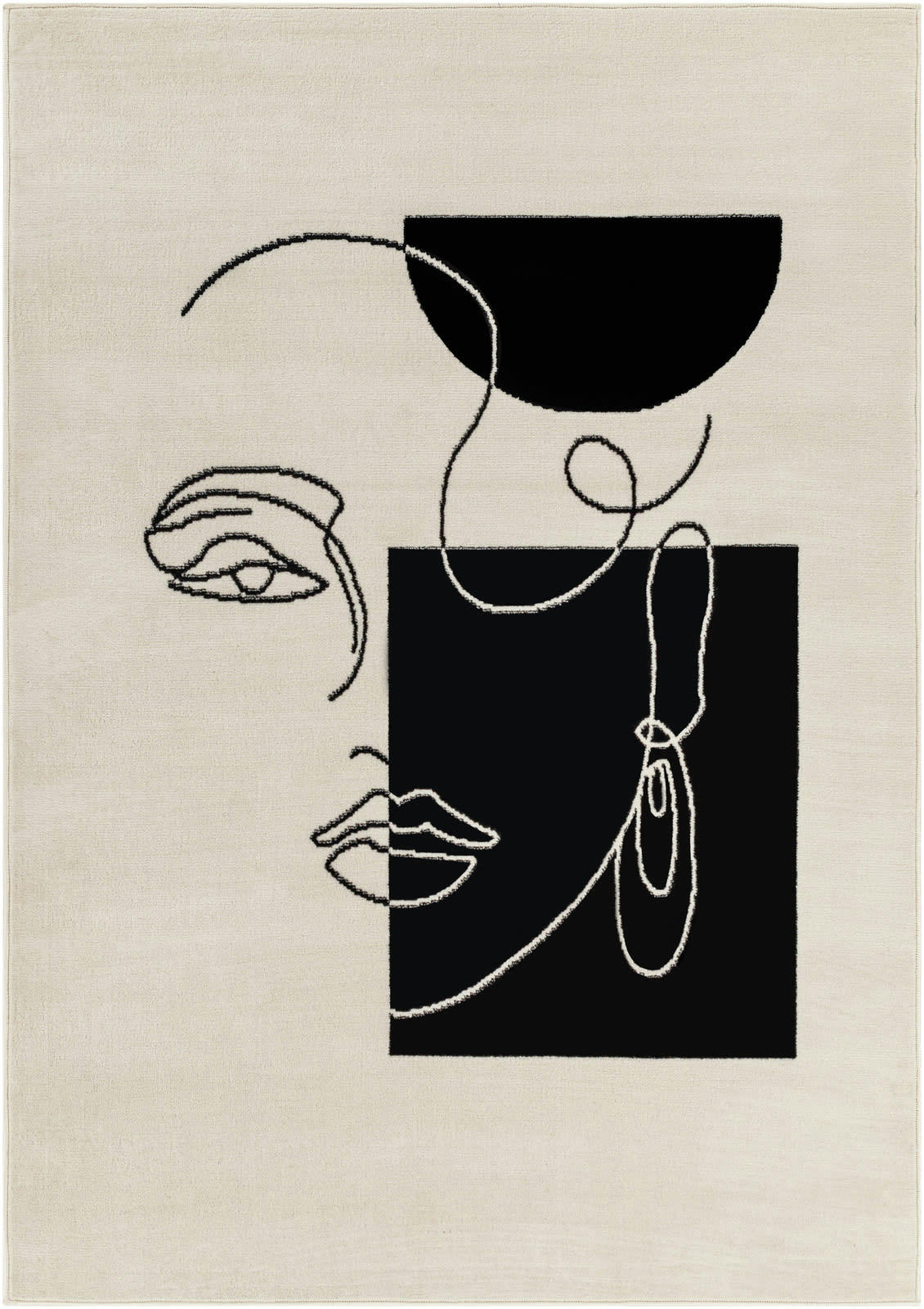 FRANCESCA - Tapis Scandinave Bohème Blanc Cassé/Noir 200x275