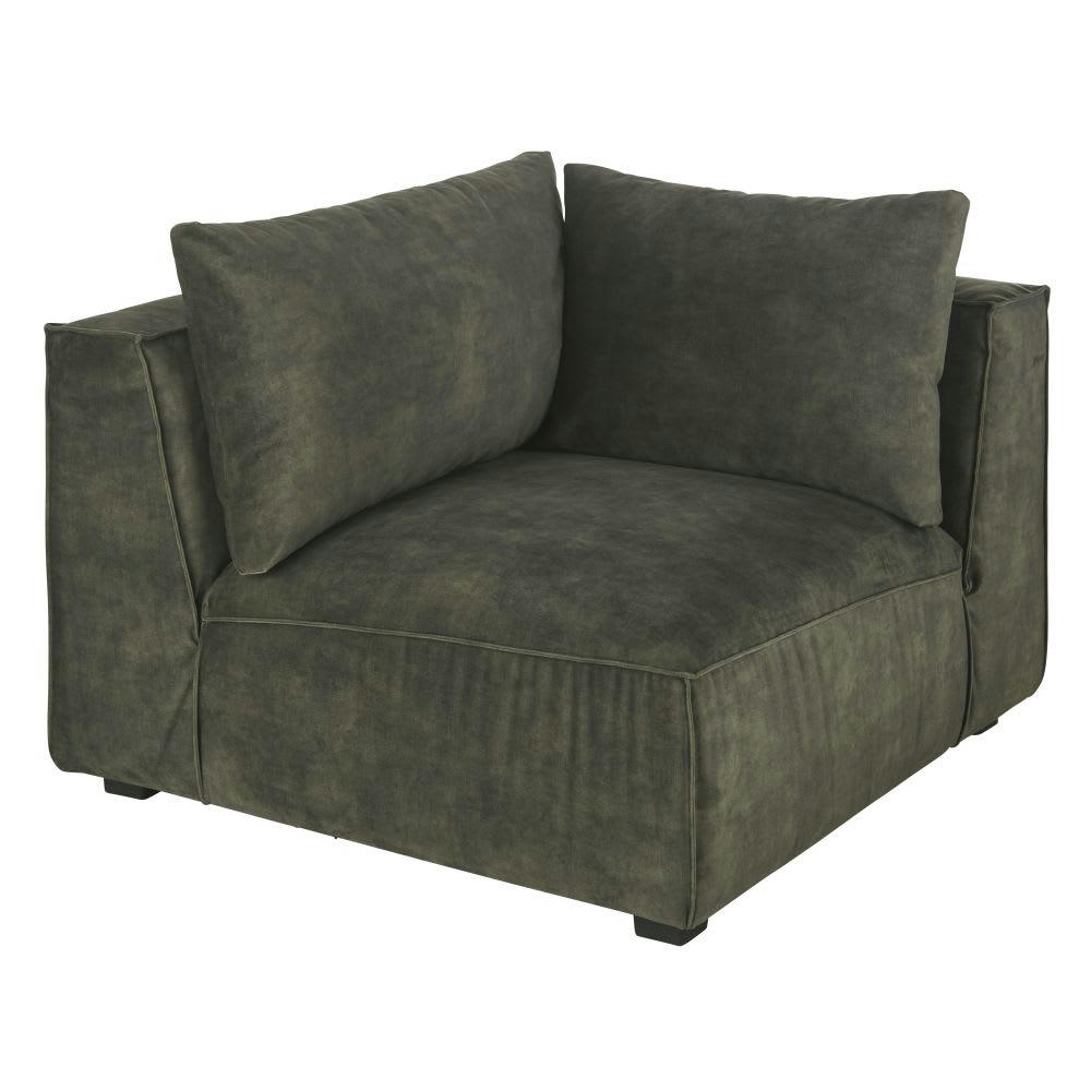 Barack - Angle pour canapé modulable en velours marbré vert