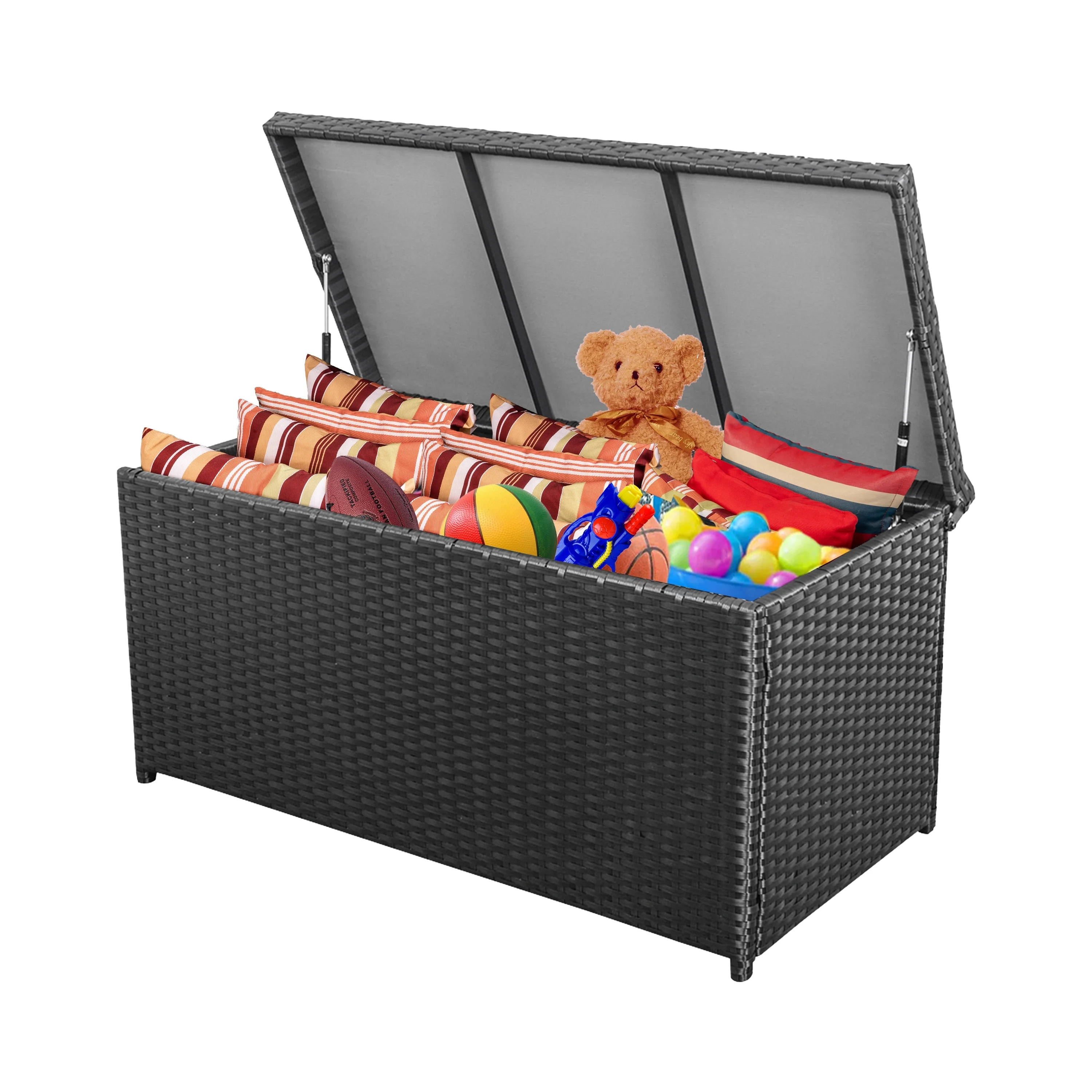 Outdoor Storage Box, 60 Gallon Wicker Patio Deck Boxes with Lid