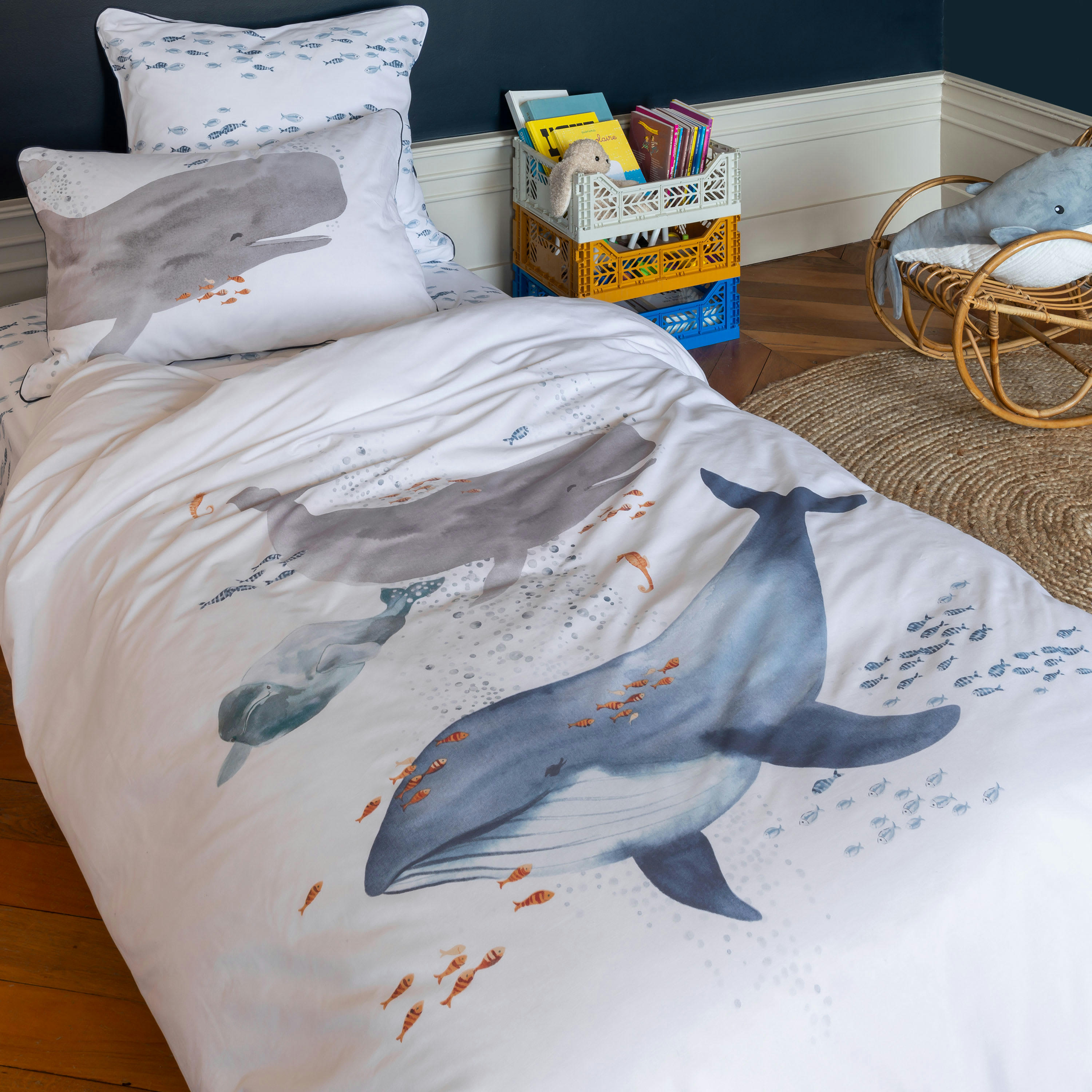 OCEANOS - Housse de couette imprimé bleu 140 x 200 cm