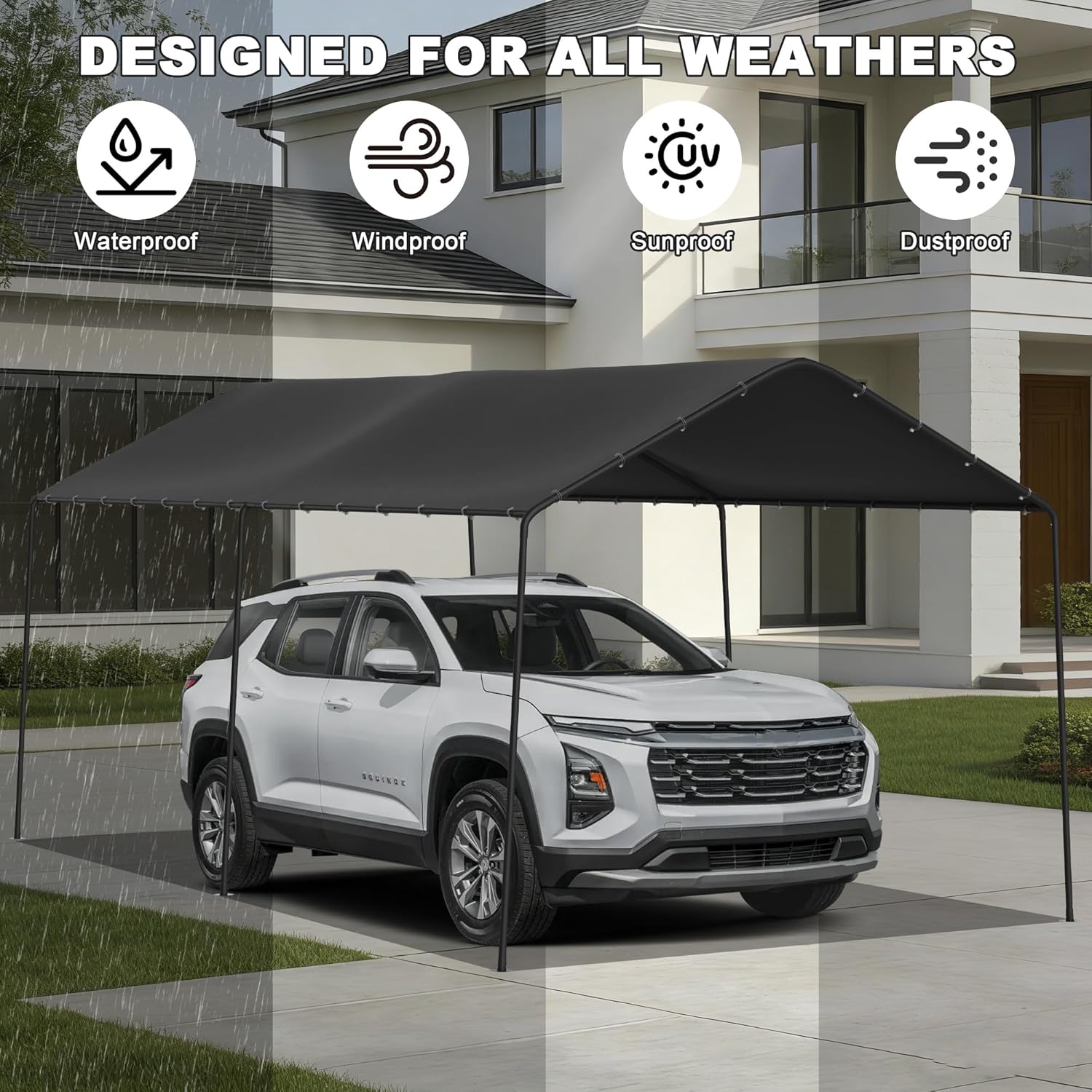 10 x 20 FT Carport Heavy Duty, Portable Garage Canopy Outdoor, Galvanized Car Canopy for Car Garage Shelter Tent Party Tent with Anchor Kit (Black)