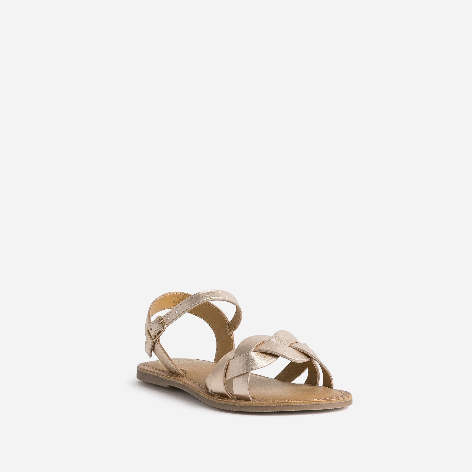 Sandale BUGGY cuir rose doré brides tressées