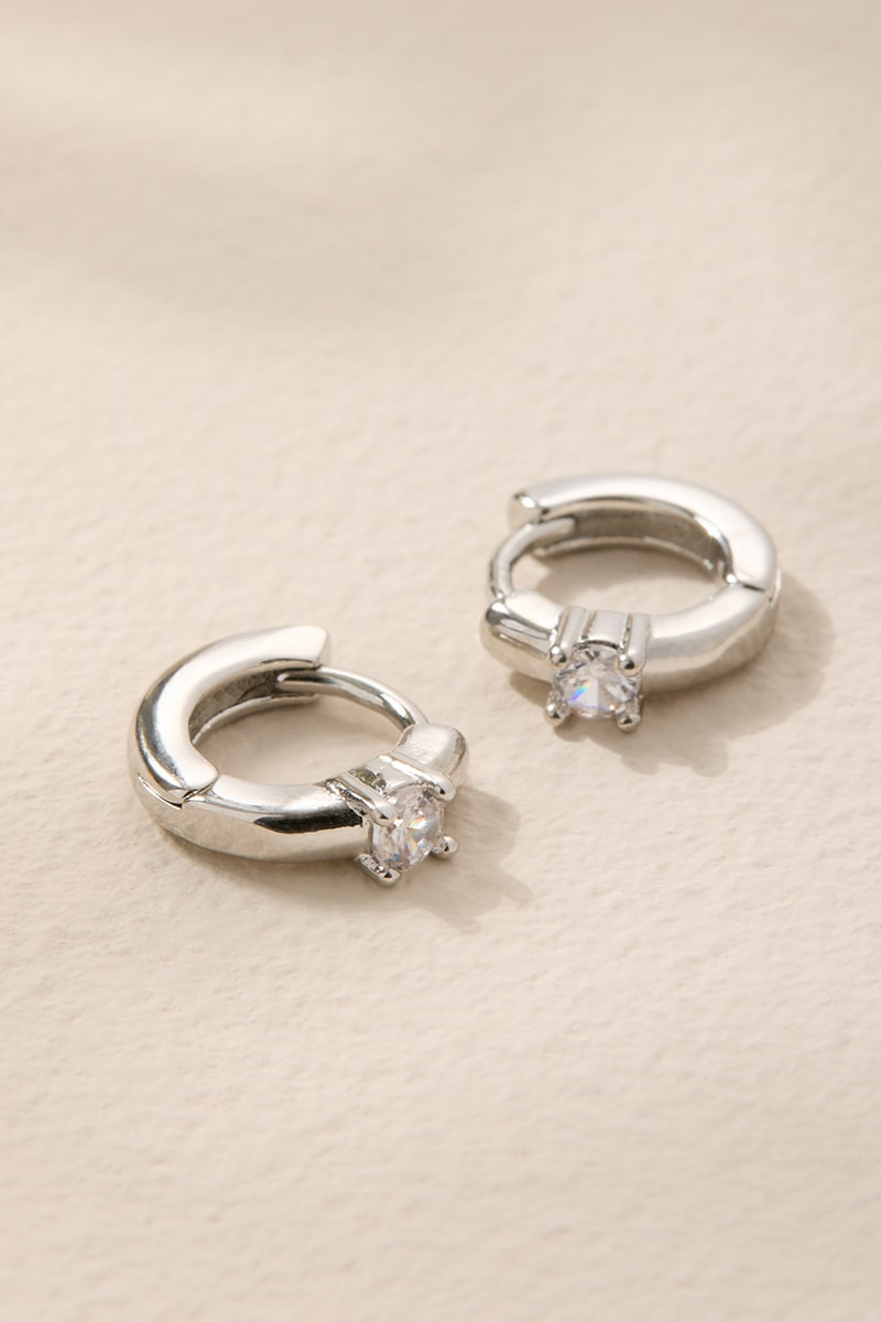 Joan Crystal Inlay Silver Huggie Earrings