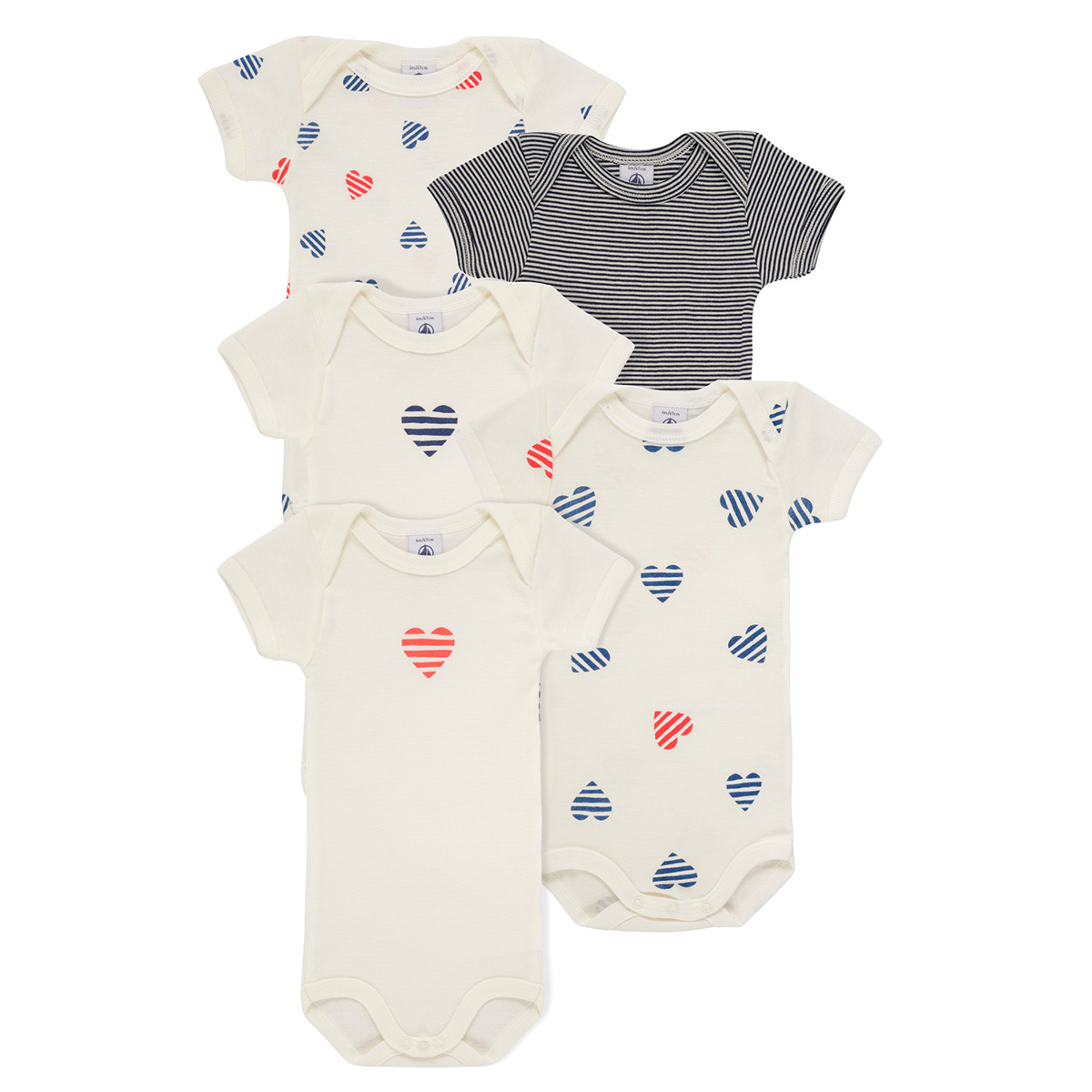 Petit Bateau - 5 BODIES US MC - White / Marine