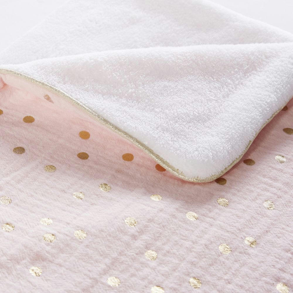 - Couverture bébé rose et blanche motifs à pois dorés 75x100