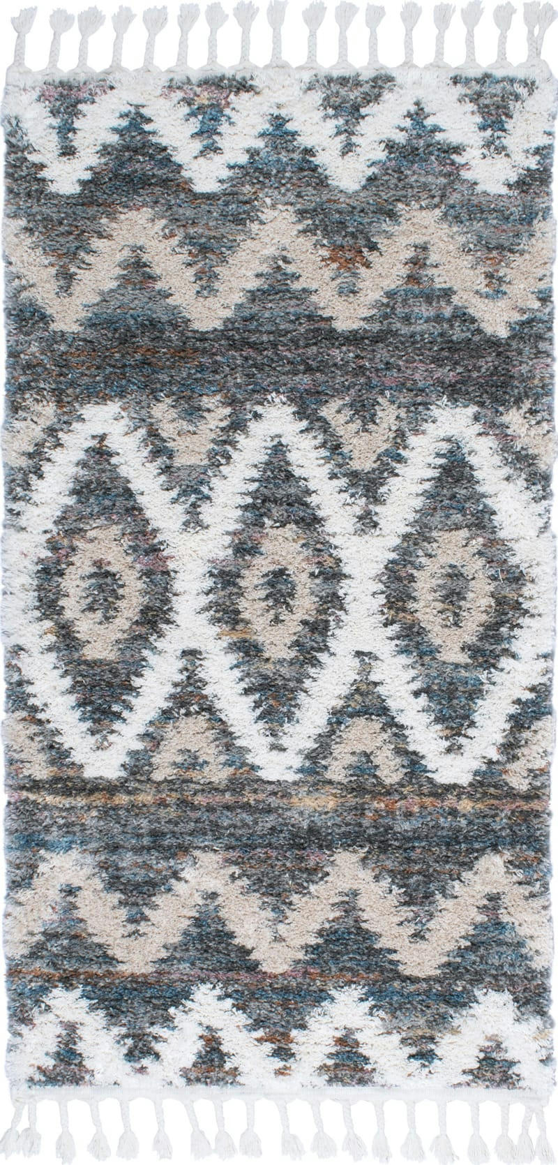HONORE - Tapis de couloir à franges - motif aztèque gris et blanc - 80x150cm
