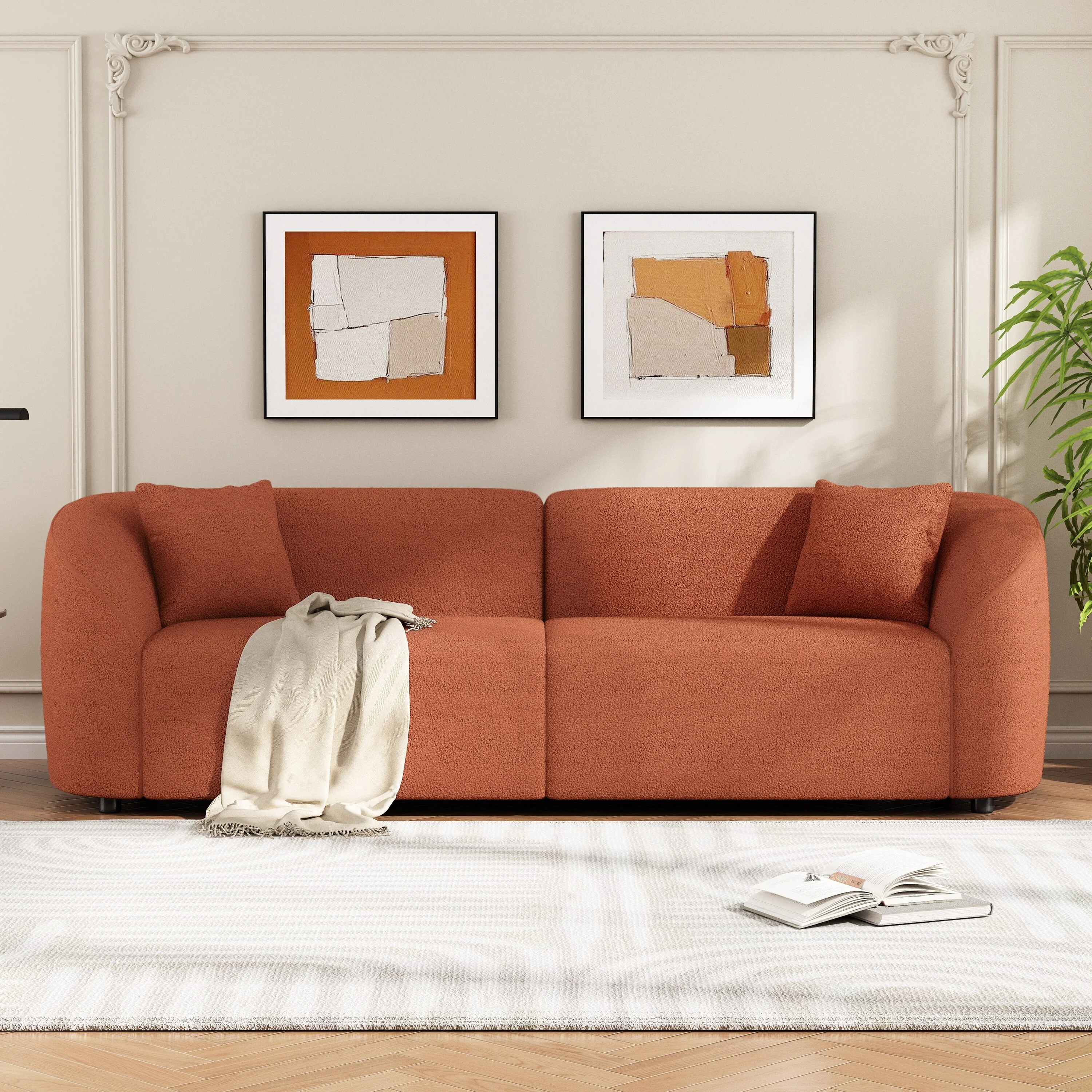 87 Curved Contemporary Sofa: Plush Seating, Streamlined Design, and Durable Frame - Ideal for Stylish Living Spaces