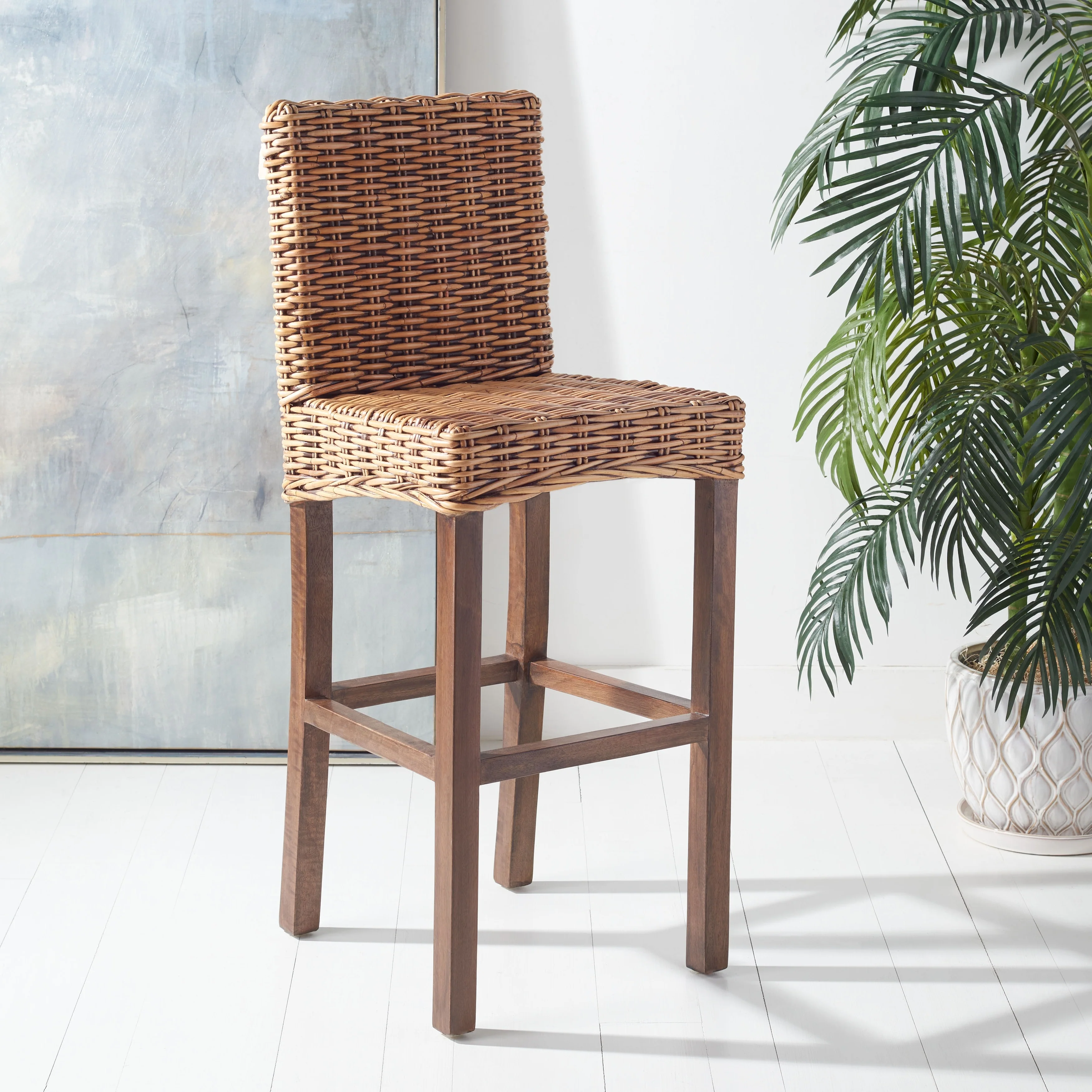 SAFAVIEH Yuna Rattan 30-inch Bar Stool - 20.1 W x 18.5 L x 43.3 H - 20Wx19Dx43H