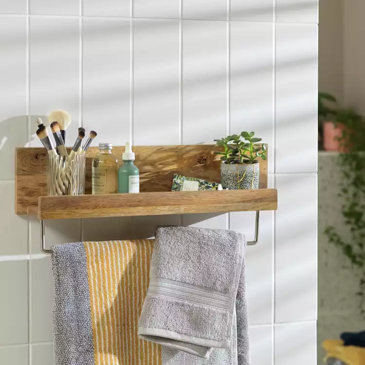 Habitat Wooden Wall Mounted Shelf and Towel Rail - Neutral