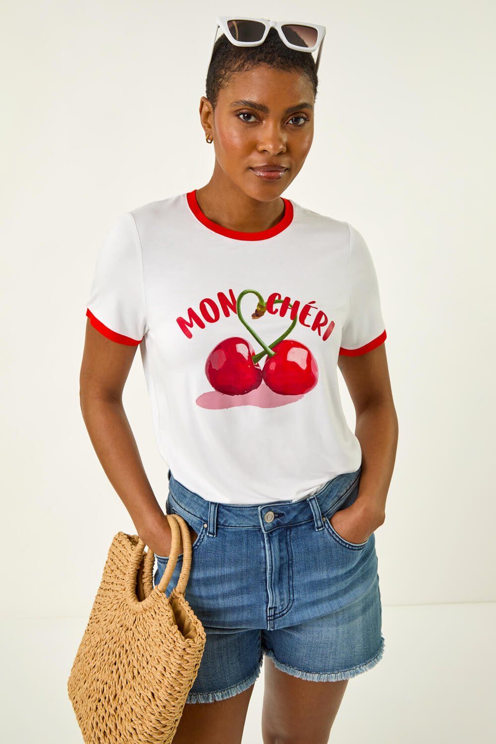 Roman Cherry Slogan Stretch T-Shirt