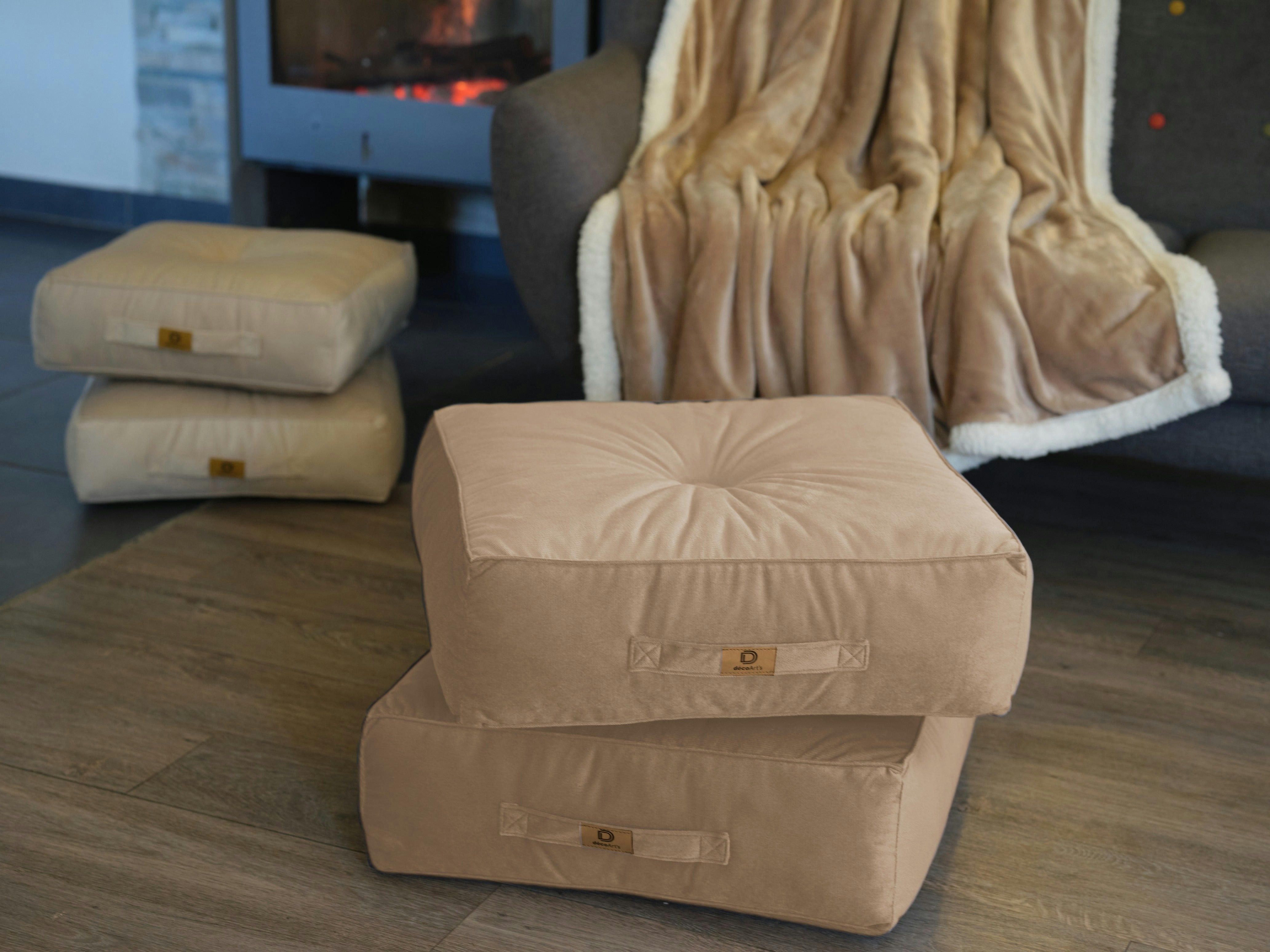 - Pouf en velours 50 x 50 x 14 cm lot de 2 - gris clair