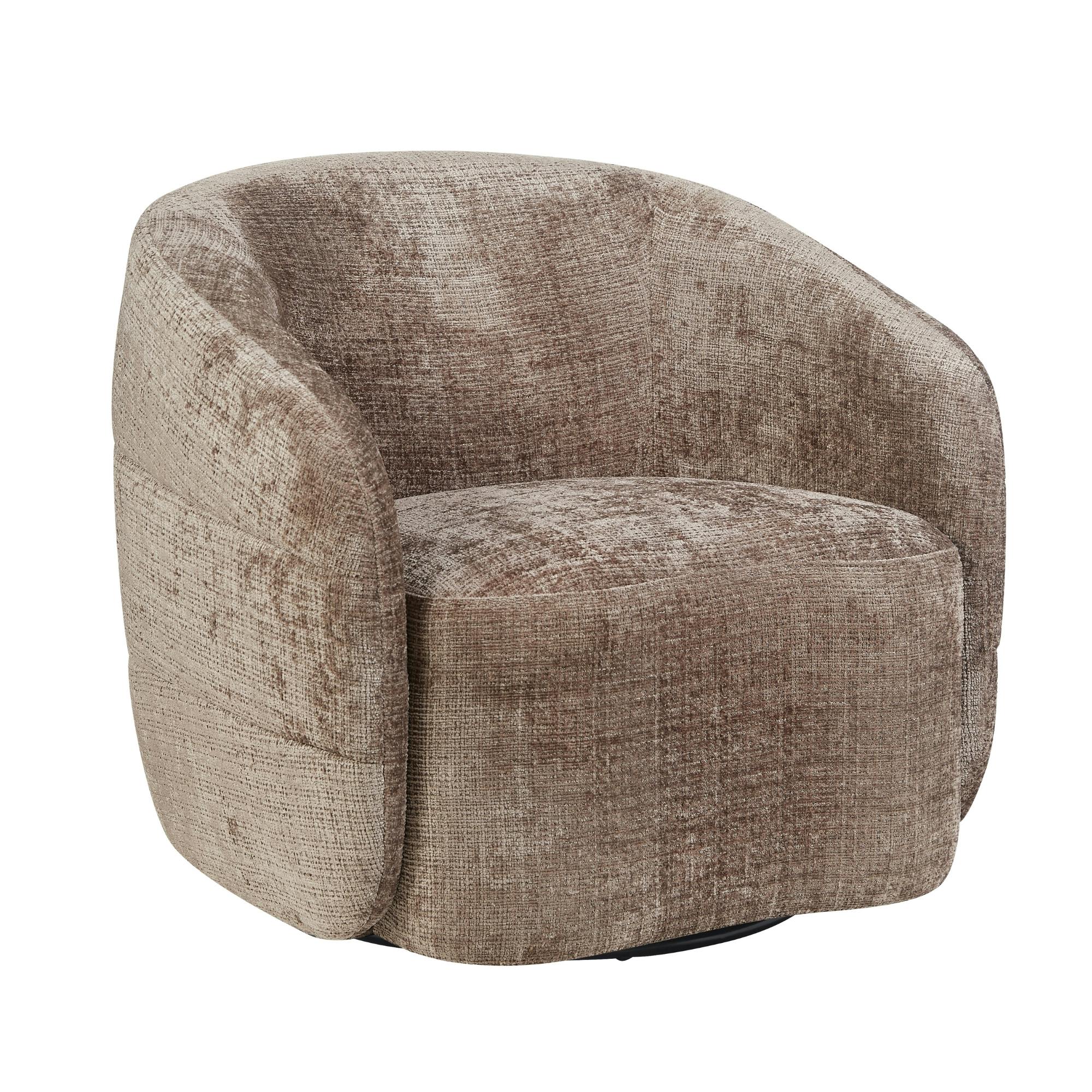Fauteuil salon pivotant marron tissu chenille BELORA