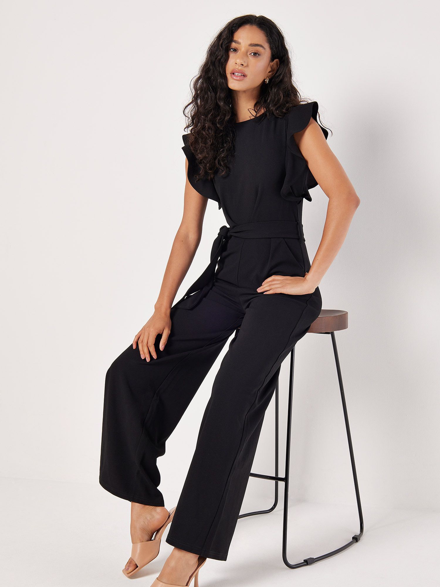 Apricot Ruffle Sleeve Jersey Jumpsuit