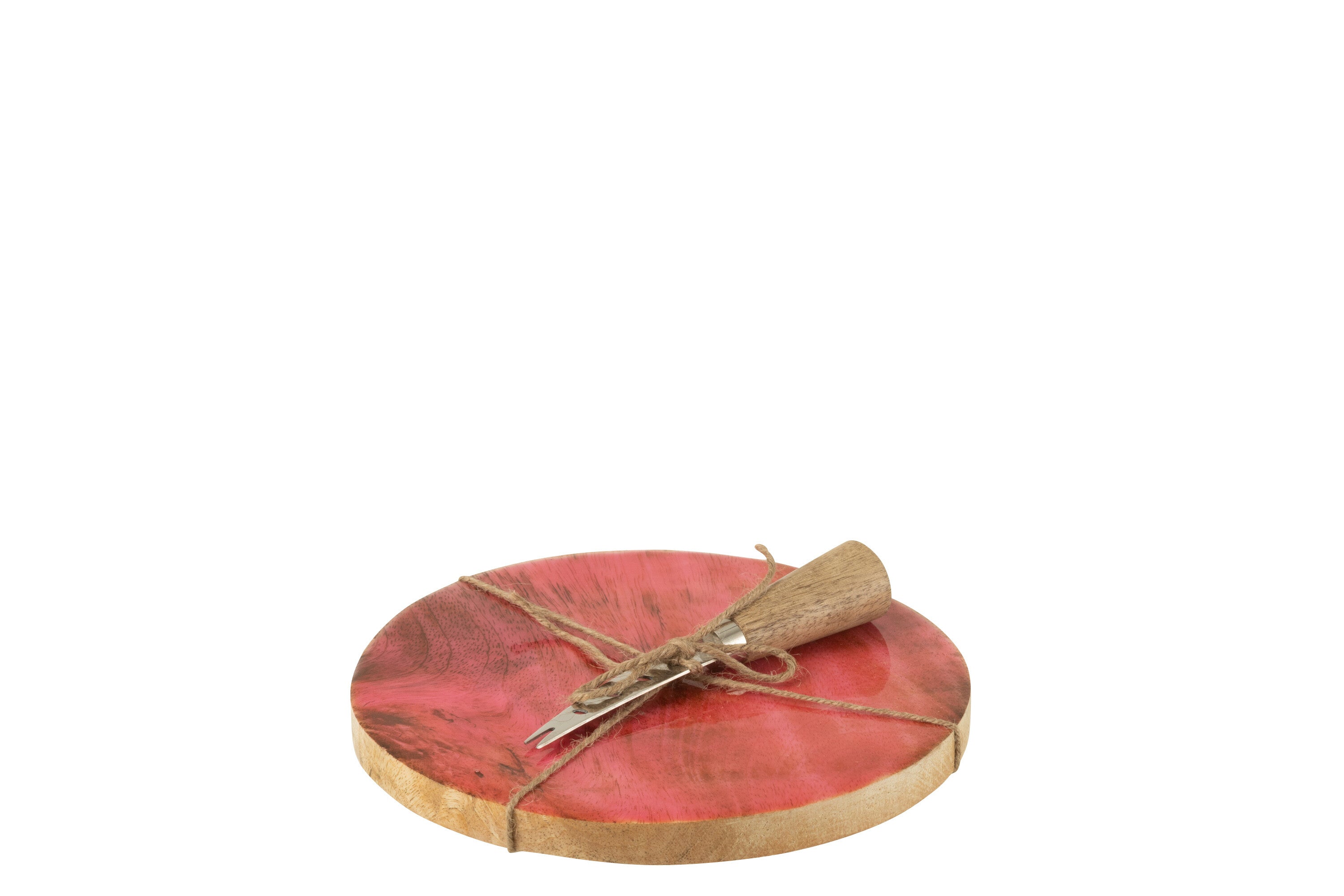 J-Line kaasplank + mes Rond - hout - roze