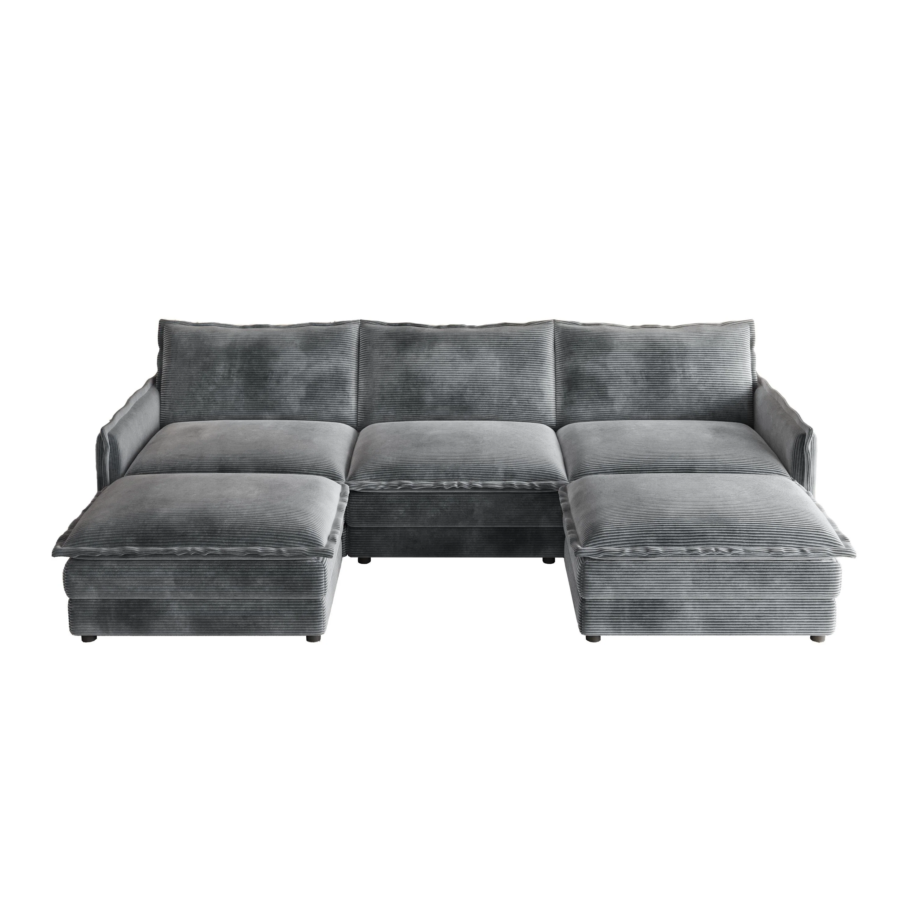 Corduroy Upholstered Modular Sectional Sofa U Shaped Cloud Couches with 2 Ottomans