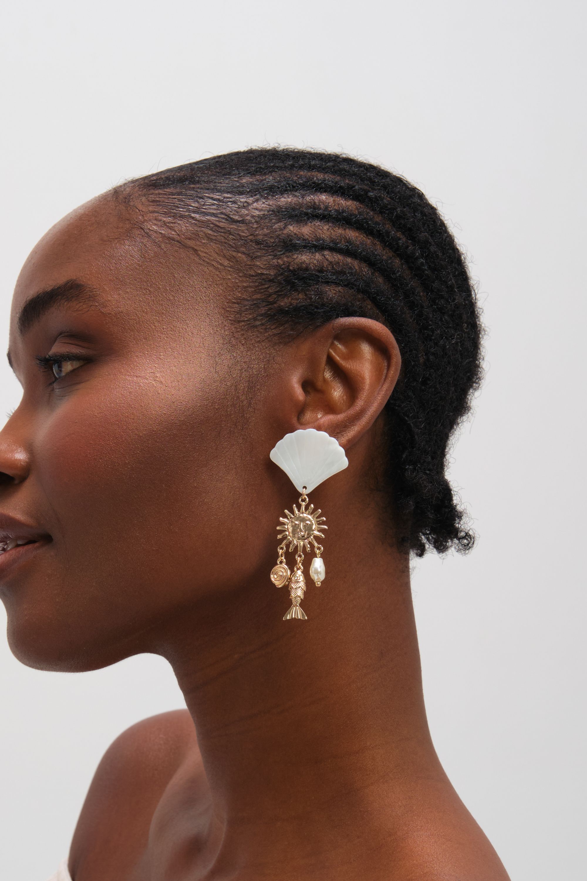 Mood Gold Plated Statement Shell Drop Earrings