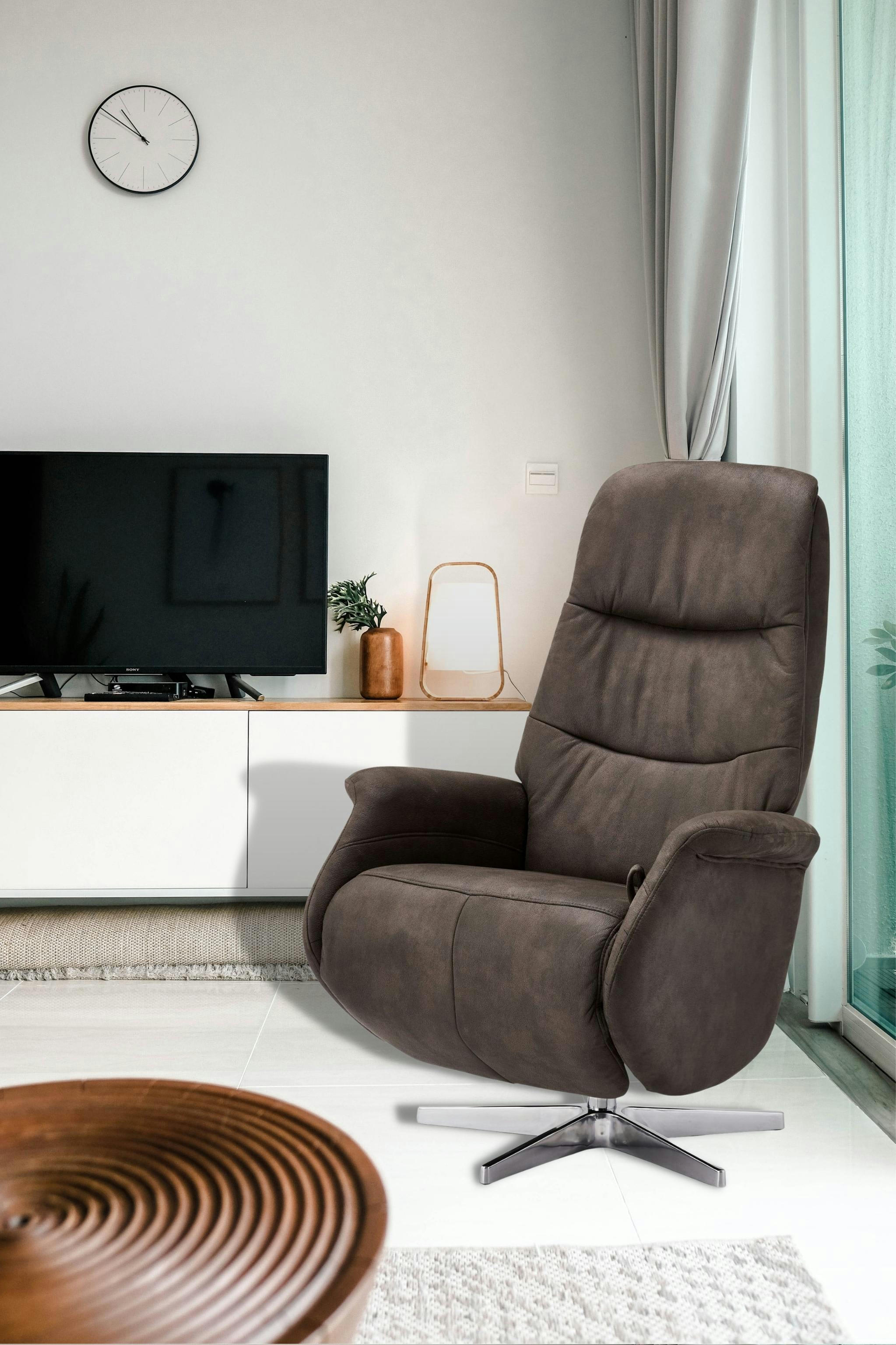 DELTA - Fauteuil relax pivotant en tissu marron