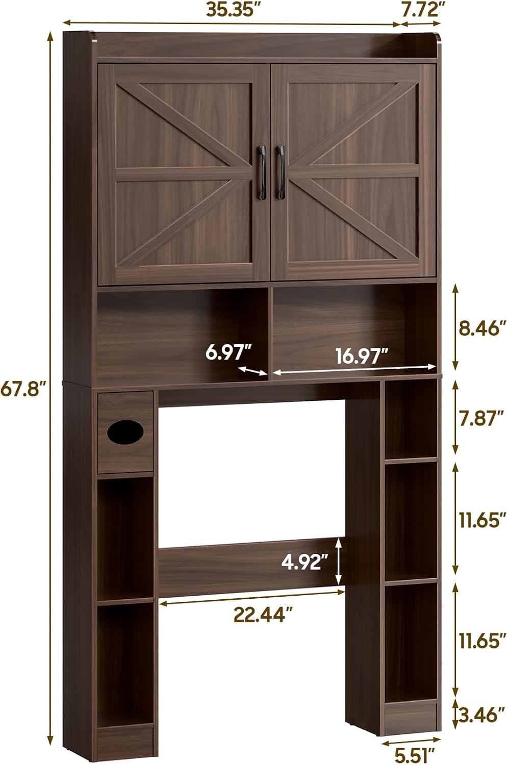 Over The Toilet Storage Cabinet, Farmhouse Toilet Cabinet Rack with Barn Doors, Space Saving Bathroom Organizer with Shelves, Toilet Paper Holder and Towel Rack for Bathroom,Restroom,Laundry,Espresso