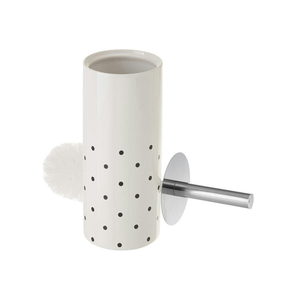 - Brosse WC céramique blanc et pois noirs