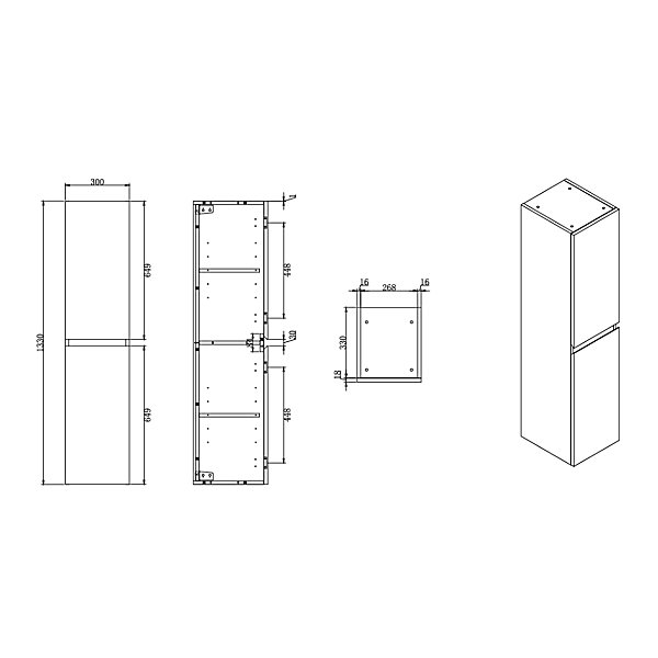 B-Way 30x133x35 cm meuble de salle de bain haut à suspendre, noyer mat (BWAY35N)