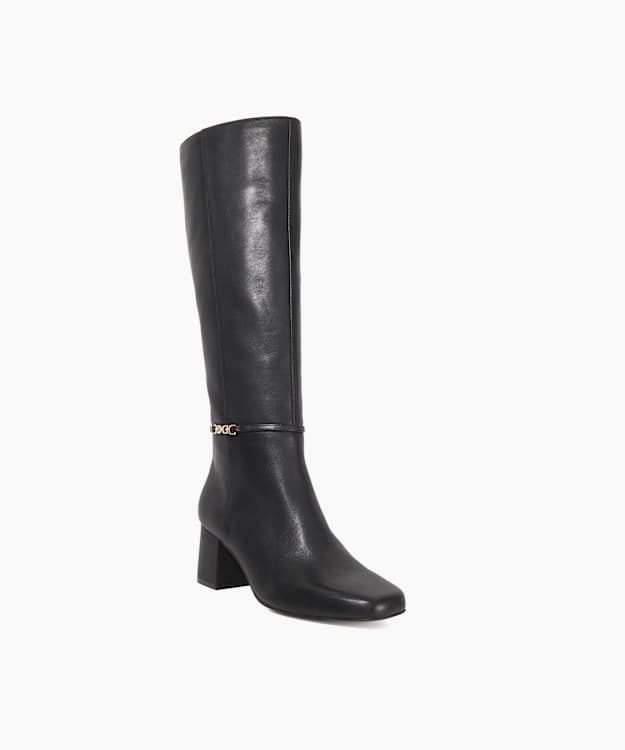 Sanna Black - Snaffle Trim Knee Wide Fit Block Heeled Boots