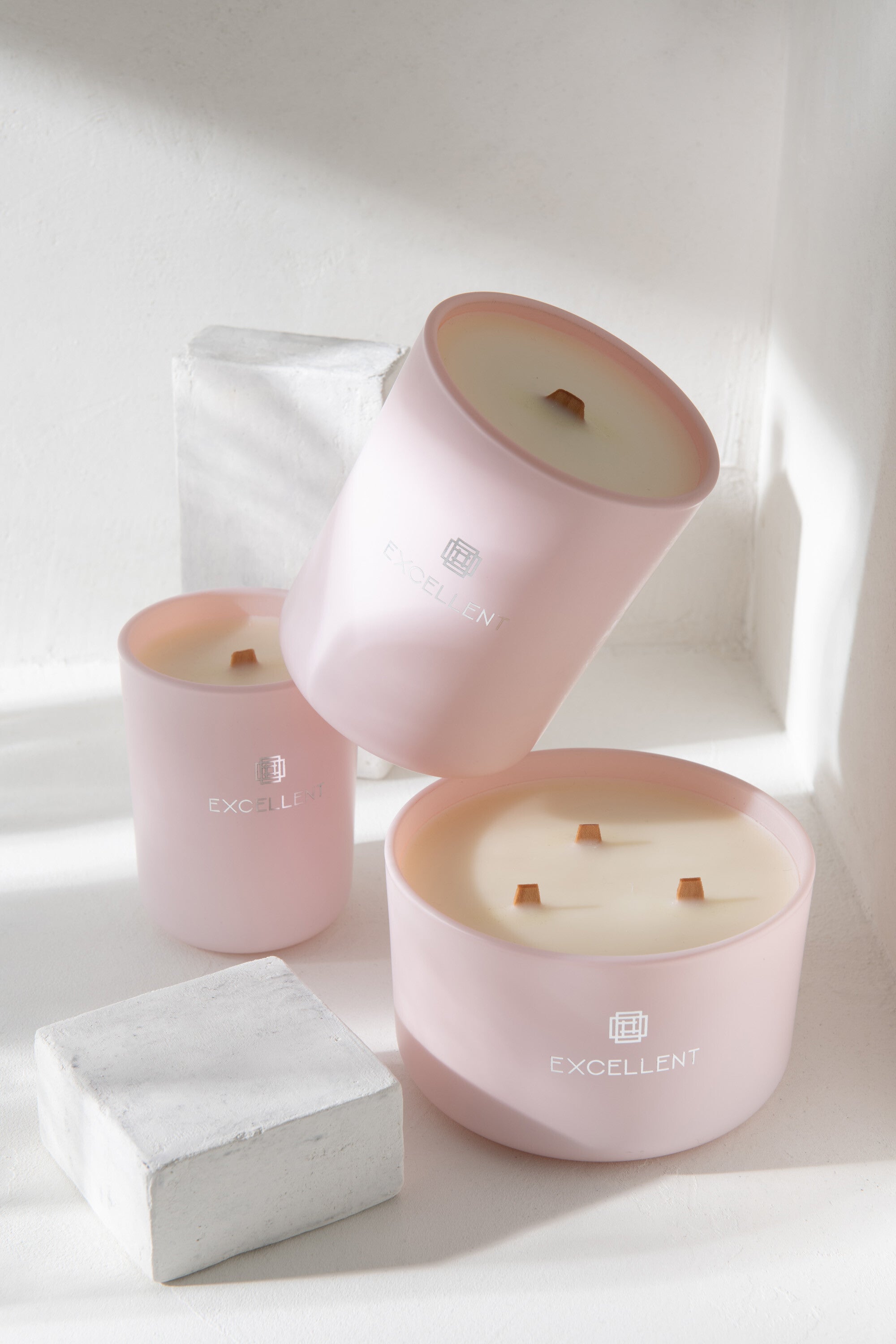 J-Line geurkaars Excellent - Rose Champagne - glas - roze – large - 40U
