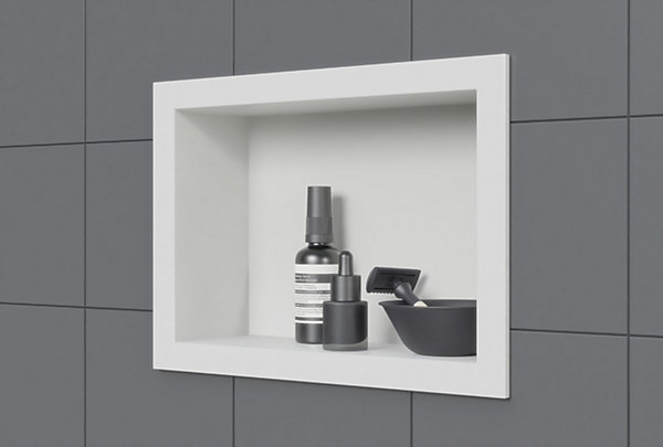 Niche murale douche acier inoxydable, étagère rangement douche salle de bain encastrable BS203010 - 20x30x10cm - Blanc