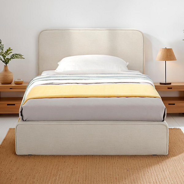Lit simple BELARTI 90 x 190 cm rembourré, revêtement en tissu - Blanc crème