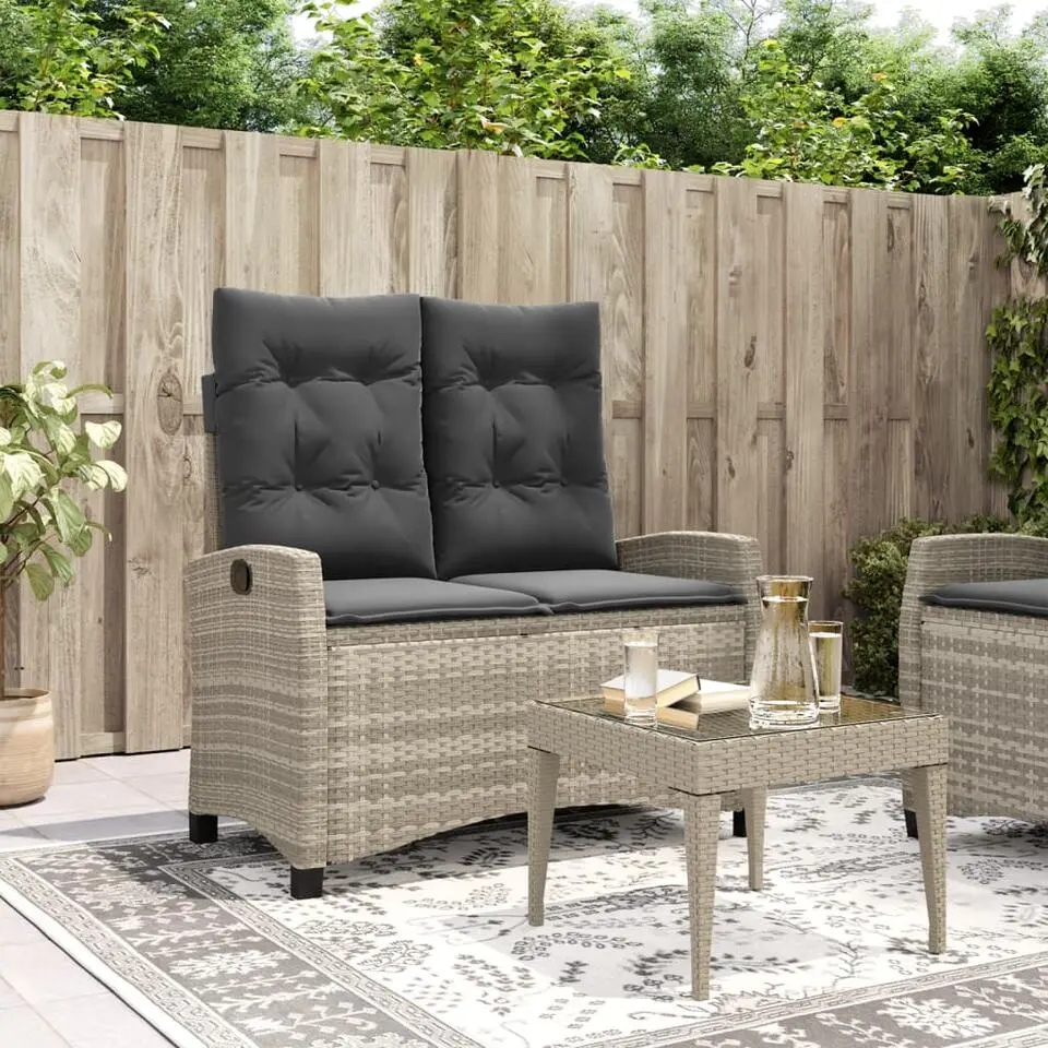 vidaXL - Verstelbare loungebank met kussens - Lichtgrijs rattan - 105x66x93 cm