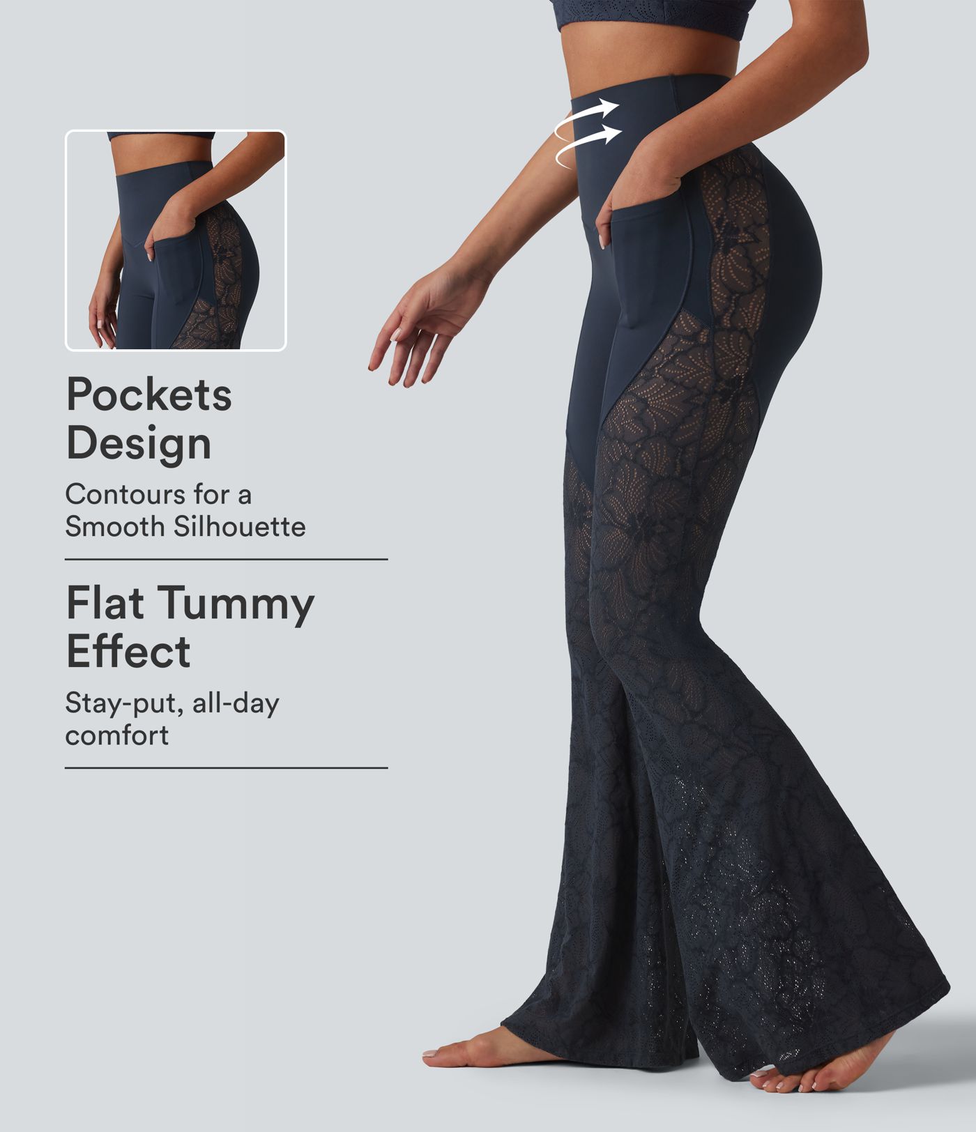 Legging de yoga évasé Halara UltraSculpt™ taille haute gainant avec dentelle contrastante à poches