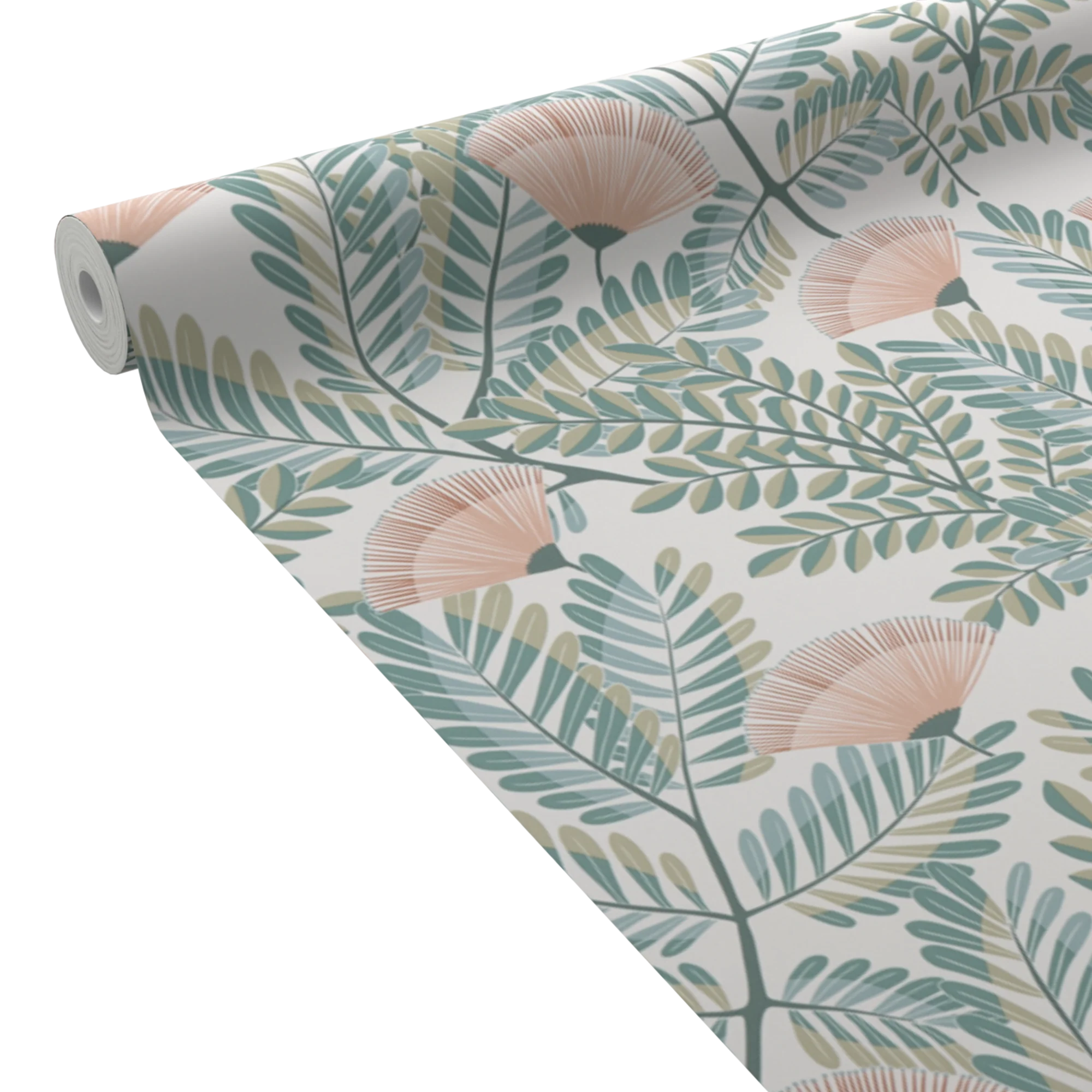 Papier peint intissé CECILIA vert céladon et rose pâle