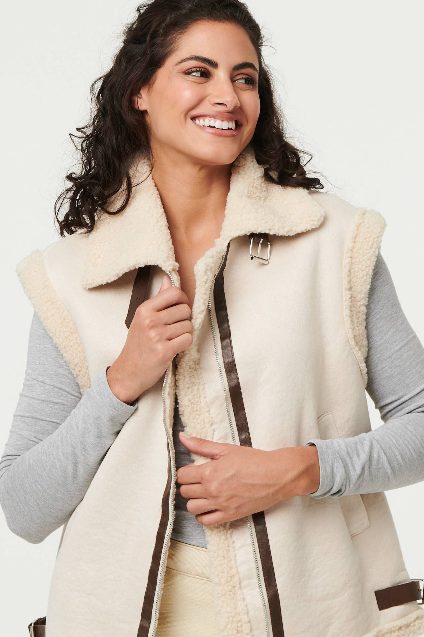 Izabel London Faux Suede Fur Lined Sleeveless Gilet