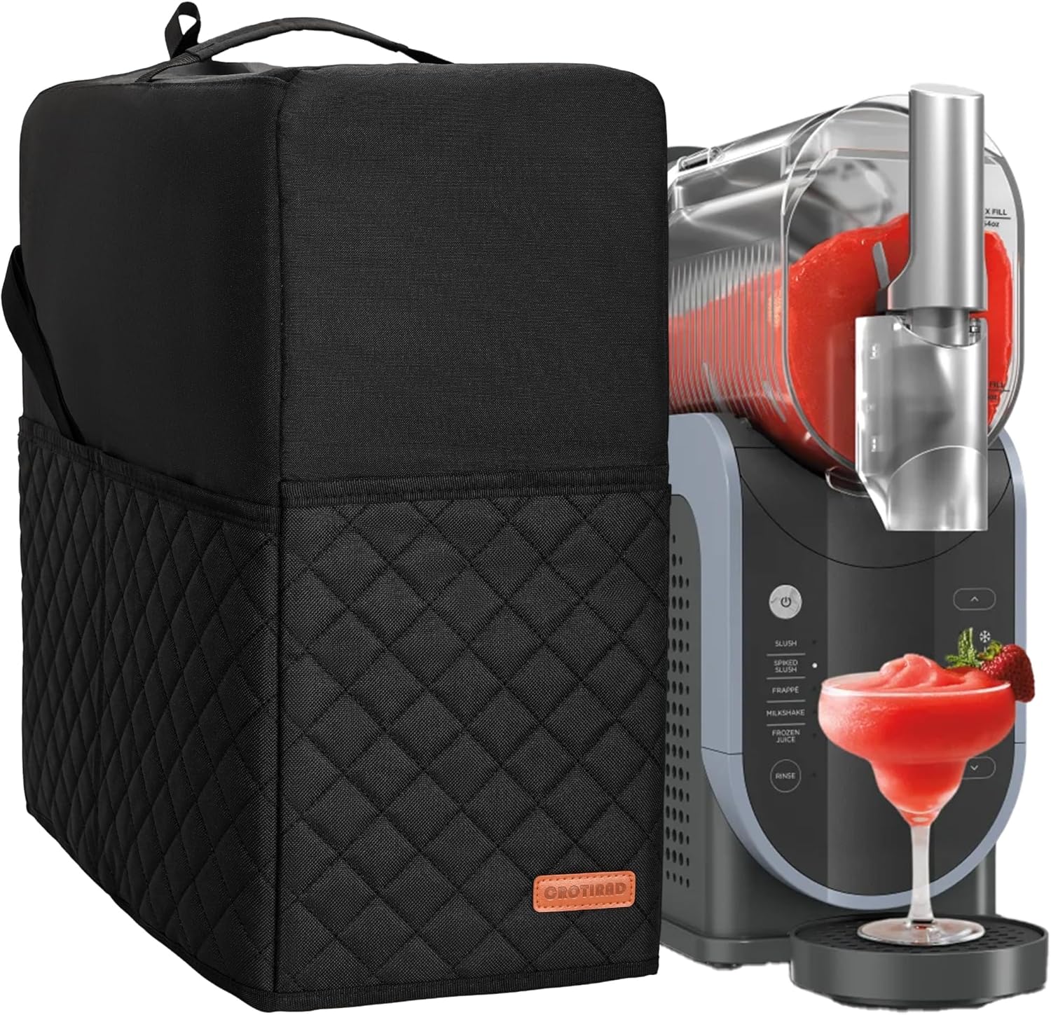CROTIRAD Slushie Machine Dust Cover for Ninja Slushie Frozen Drink Maker, Hanging Dust Cover for Ninja Slushy Machine, Easy Foldable Fits Ninja Slushi Maker, Quilted Black