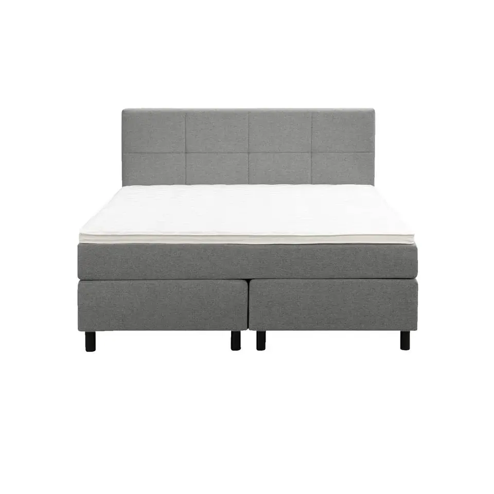 Boxspring Liv geblokt - lichtgrijs - 140x200 cm - ronde poot