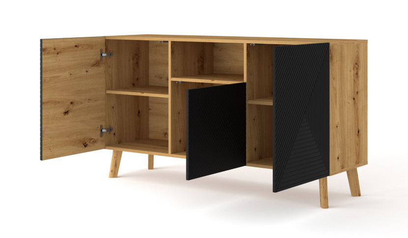 Komoda LUXI 3D 146 cm dąb artisan / czarny mat