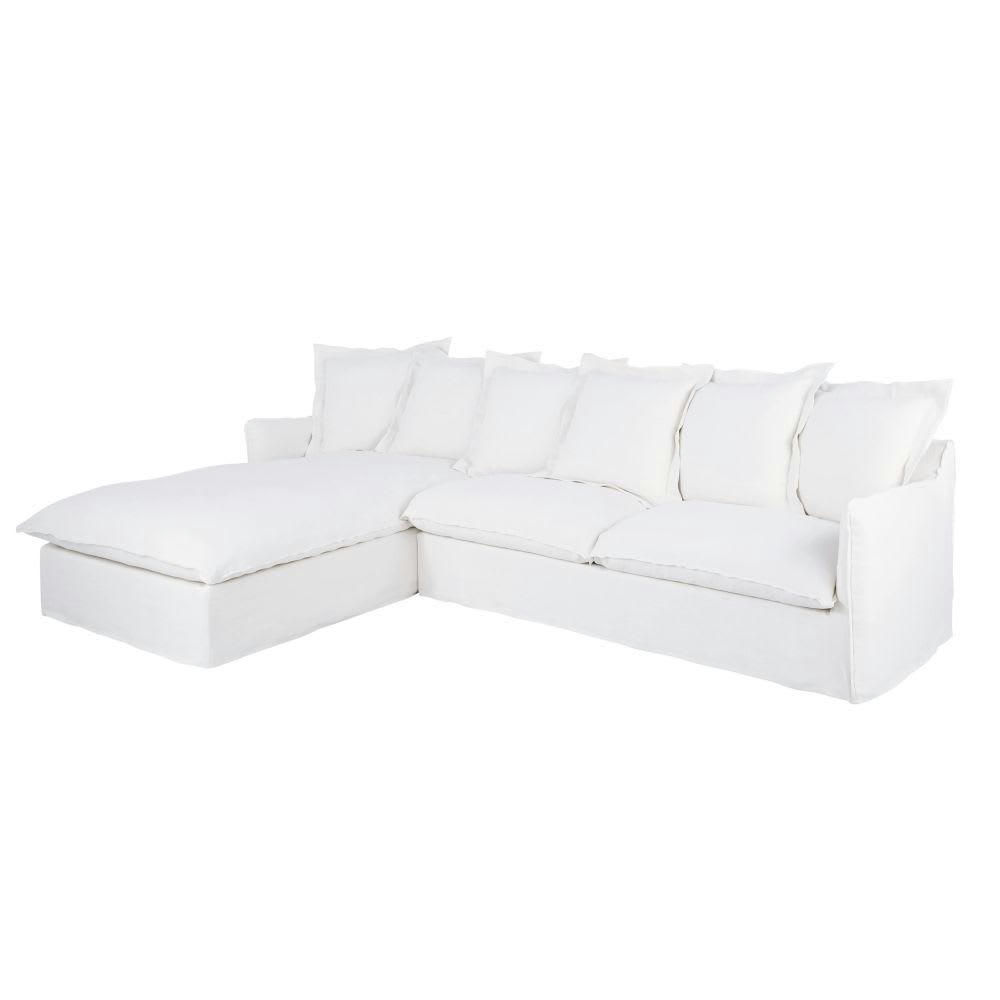 Barcelone - Canapé d'angle gauche 5/6 places en lin supérieur blanc